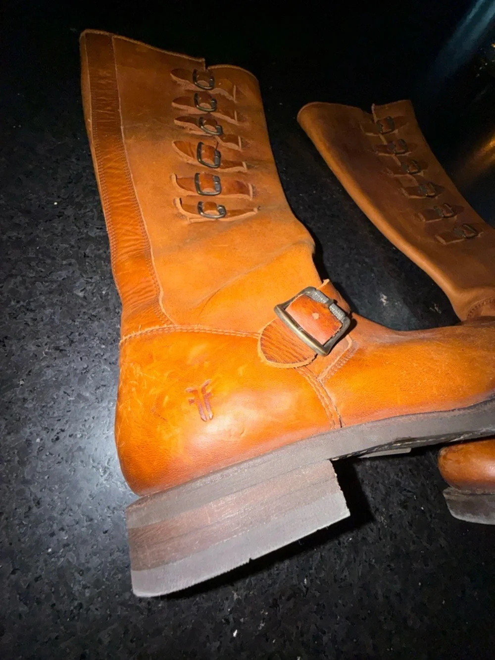 FRYE COGNAC Veronica Belted Tall-STO Engineer Genuine Leather tall Boots SZ 7